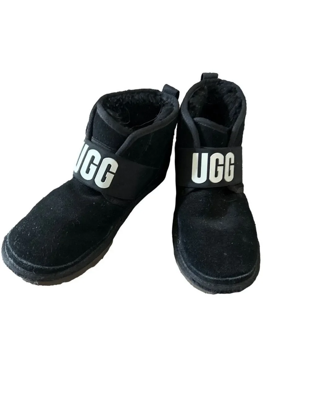 UGG Neumel II Graphic Kids Boots Black Suede Logo Strap Size 6 Youth
